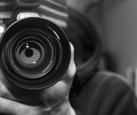 Camera lens black and white photo Stock Photo