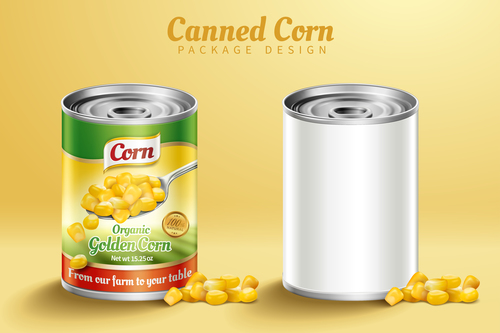 Canned corn package design vector