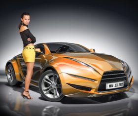 Car show girl and sports car Stock Photo