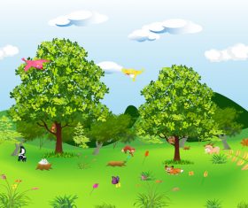 Cartoon animals and landscape background vector