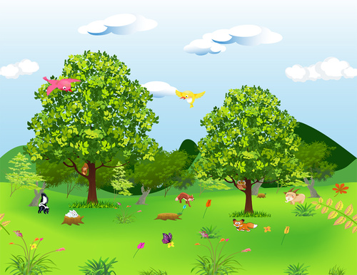 Cartoon animals and landscape background vector