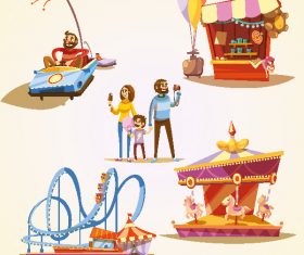 Cartoon character and amusement park creative illustration vector