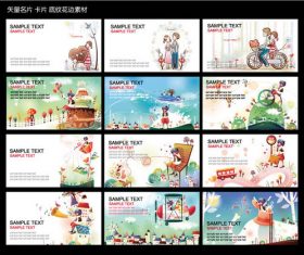 Cartoon character business card design vector material