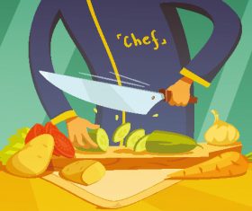 Cartoon character to cut off vegetable illustration vector