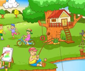 Cartoon children playing illustration vector