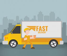 Cartoon courier and logistics car vector