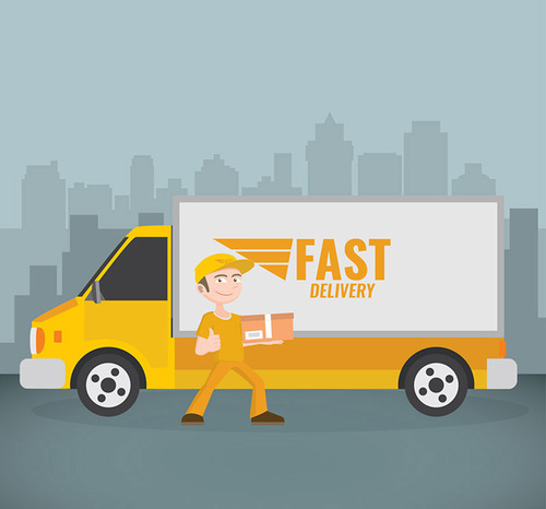 Cartoon courier and logistics car vector