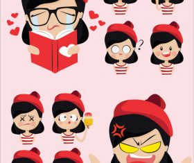 Cartoon girl emoticon pack vector