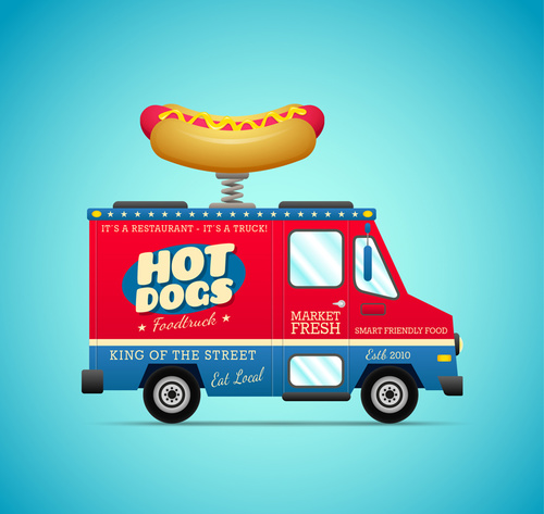 Cartoon hot dog fast food cart vector material