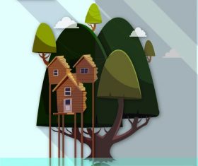 Cartoon house on the tree creative illustration vector