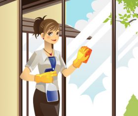 Cartoon housewife wiping glass vector