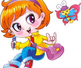 Cartoon little girl and butterfly vector