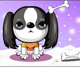 Cartoon puppy and bones vector