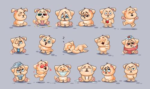 Cartoon puppy expression pack vector material