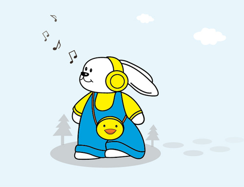 Cartoon rabbit listening to music vector free download