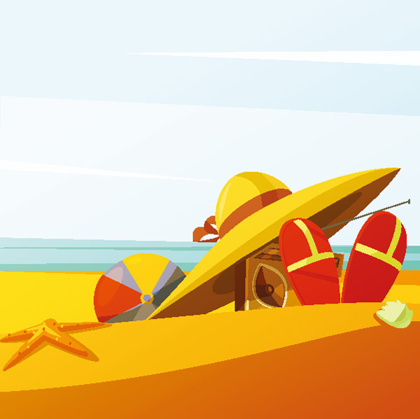 Cartoon summer beach illustration vector