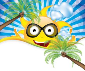 Cartoon sun with summer holiday background vector