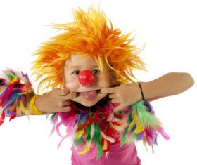 Children dressed as clowns Stock Photo