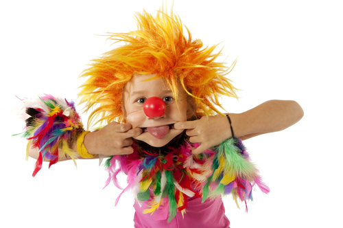 Children dressed as clowns Stock Photo