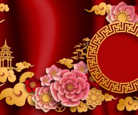 Chinese ethnic styles red background vector 02