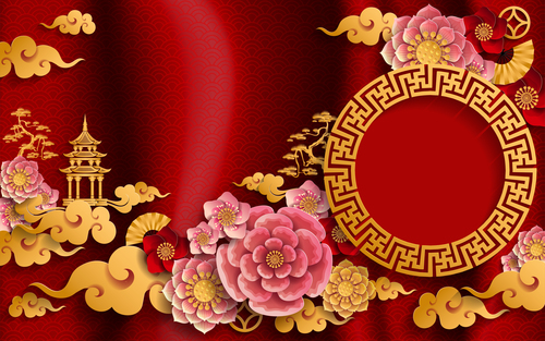 Chinese ethnic styles red background vector 02