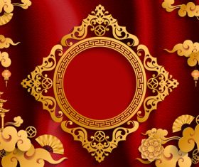 Chinese ethnic styles red background vector 03