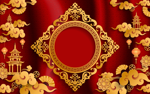 Chinese ethnic styles red background vector 03