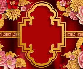 Chinese ethnic styles red background vector 05