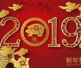Chinese pig year with 2019 new year design vector 01