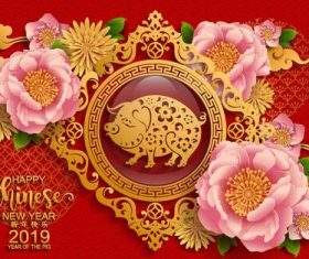 Chinese pig year with 2019 new year design vector 03