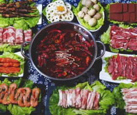 Chinese spicy hot pot and side dish Stock Photo