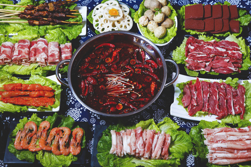Chinese spicy hot pot and side dish Stock Photo