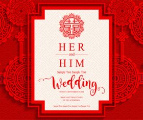 Chinese wedding card template vectors 01