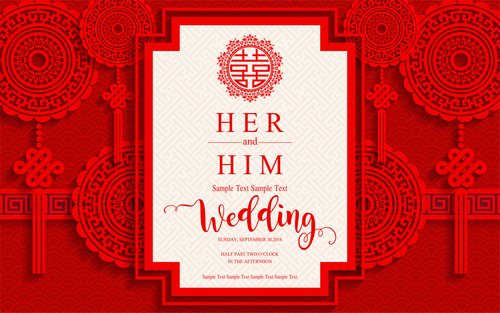 Chinese wedding card template vectors 01
