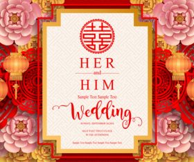 Chinese wedding card template vectors 02