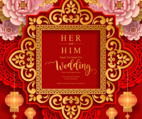 Chinese wedding card template vectors 03