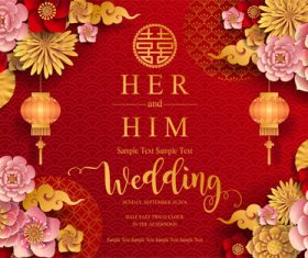 Chinese wedding card template vectors 04