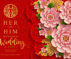 Chinese wedding card template vectors 05