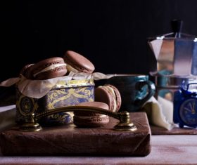 Chocolate Cream Macaroon on the desktop Stock Photo 02