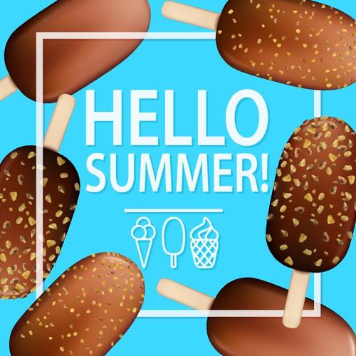 Chocolate ice cream with summer background vector
