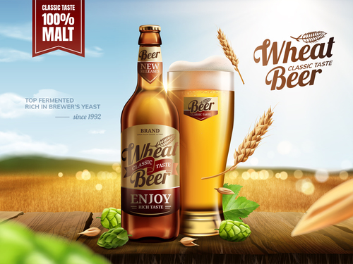 Classic wheat beer poster template vectors 01