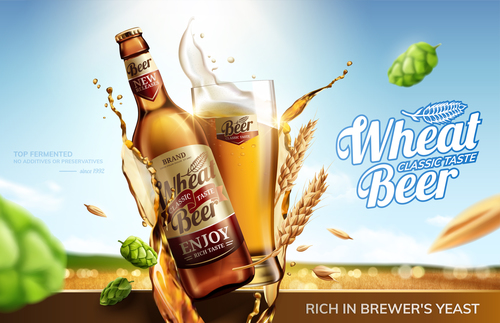 Classic wheat beer poster template vectors 02