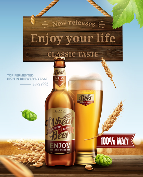 Classic wheat beer poster template vectors 04
