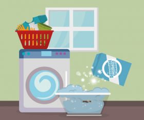 Cleaning housework with washing machine vector 01