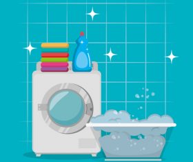 Cleaning housework with washing machine vector 02