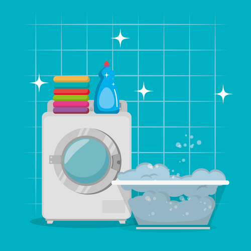 Cleaning housework with washing machine vector 02