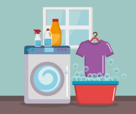 Cleaning housework with washing machine vector 03