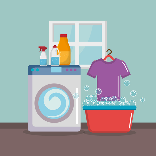Cleaning housework with washing machine vector 03