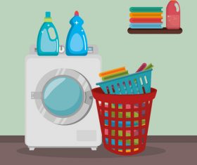 Cleaning housework with washing machine vector 04