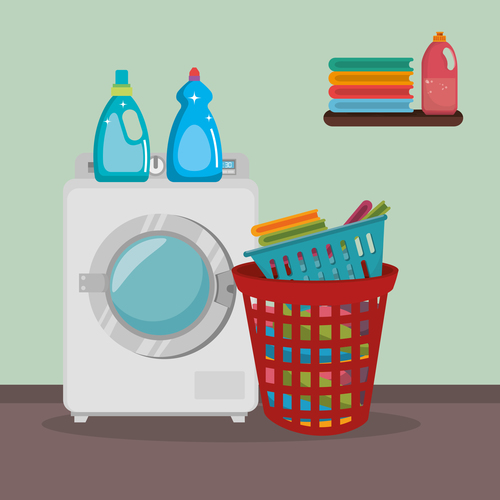 Cleaning housework with washing machine vector 04